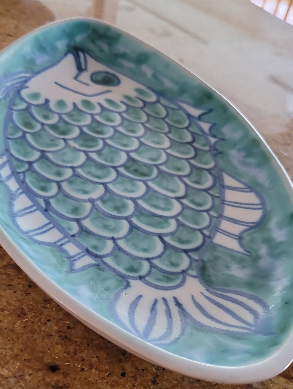 ANDERSEN DESIGN Art Pottery Oval Fish Platter VTG Blue/Green MCM Boothbay Maine - Picture 4 of 14